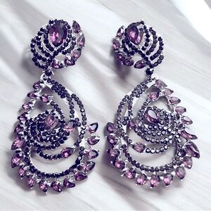 Elegant Silver-Tone Purple Cubic Zirconia Earrings